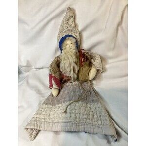 Vintage Folk Art Primitive Santa Claus Hand Made From A Quilt Patchwork Signed